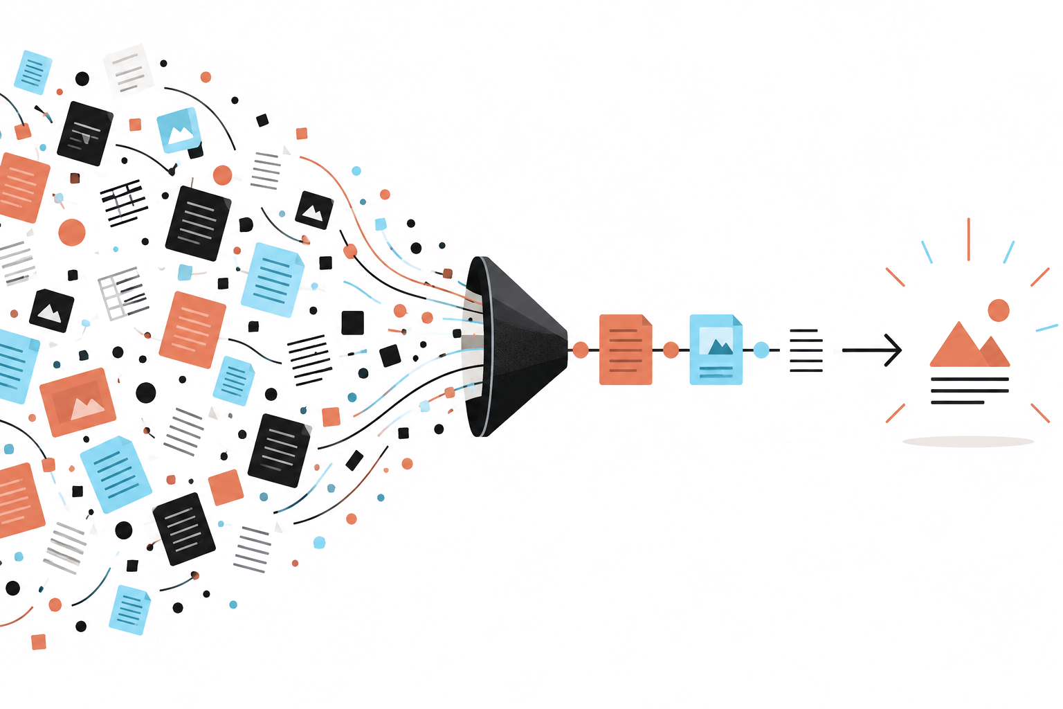 A wide field of source records narrowed into a selected evidence chain and one result